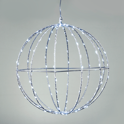 Διακοσμητική Ασημένια Μπάλα 20cm με 96 Mini LED Ψυχρού Φωτός X069624226